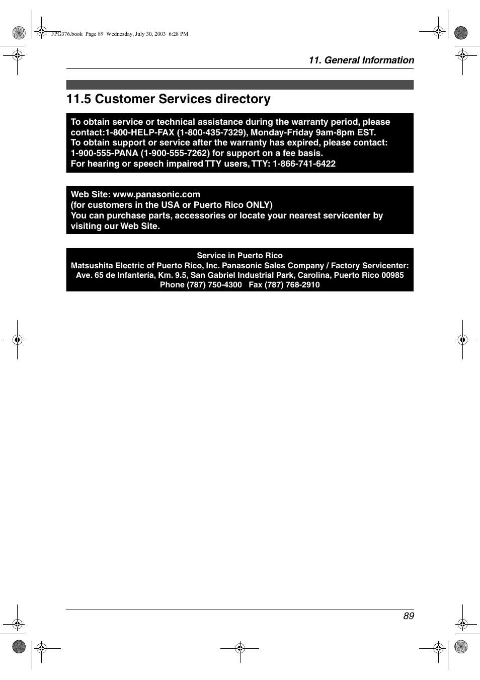 Customer services, 5 customer services directory, Customer services directory | 5 customer services directory | Panasonic KX-FPG377 User Manual | Page 91 / 94