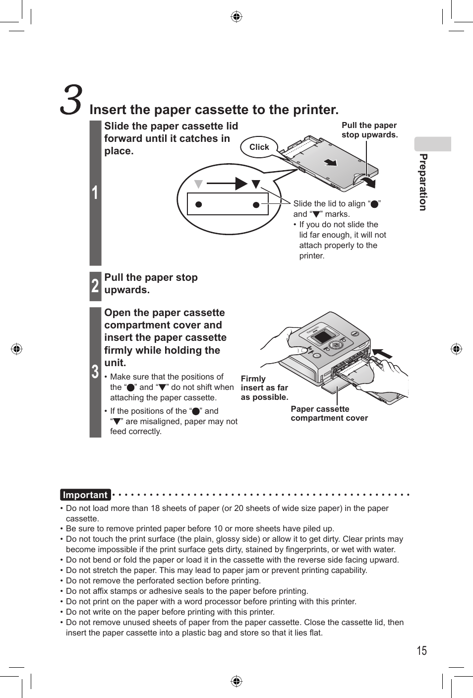 Insert the paper cassette to the printer | Panasonic KX-PX2M User Manual | Page 15 / 80