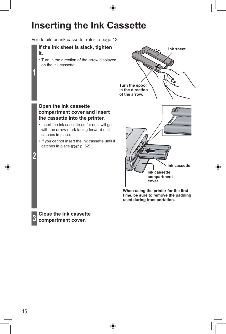 Inserting the ink cassette | Panasonic KX-PX2M User Manual | Page 16 / 80