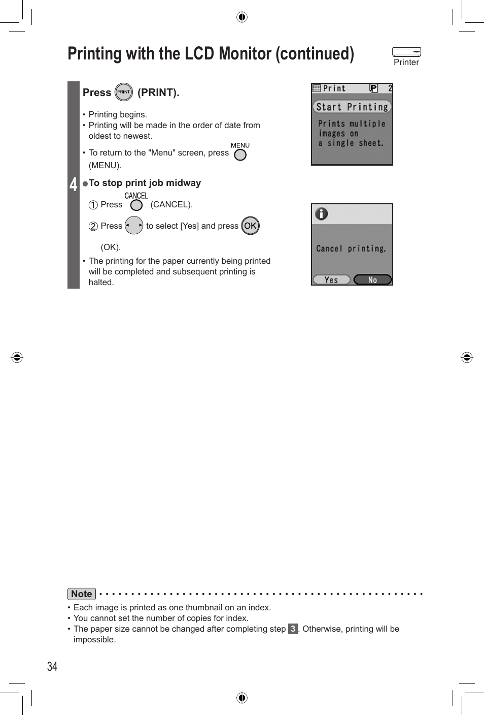 Printing with the lcd monitor (continued) | Panasonic KX-PX2M User Manual | Page 34 / 80