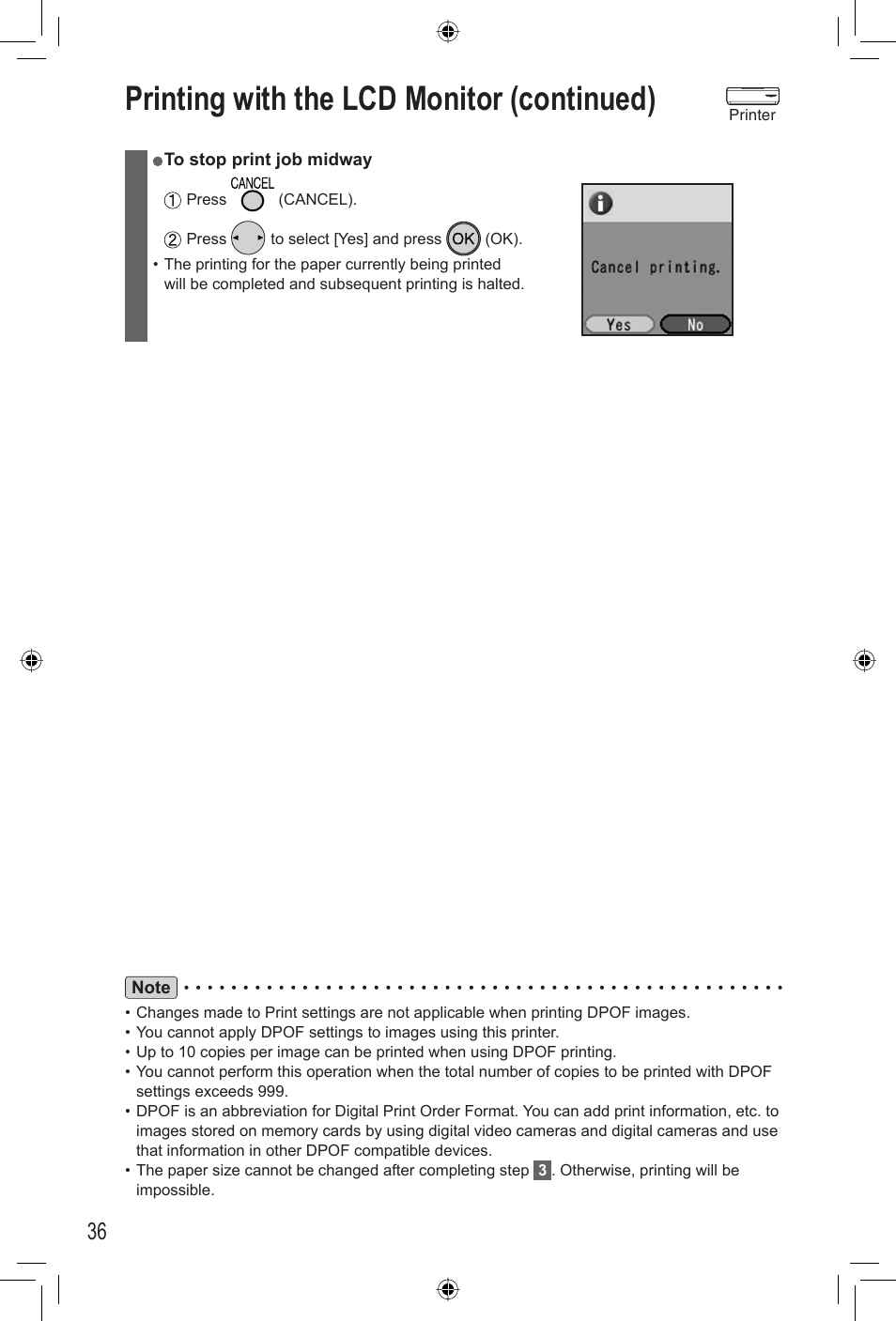 Printing with the lcd monitor (continued) | Panasonic KX-PX2M User Manual | Page 36 / 80