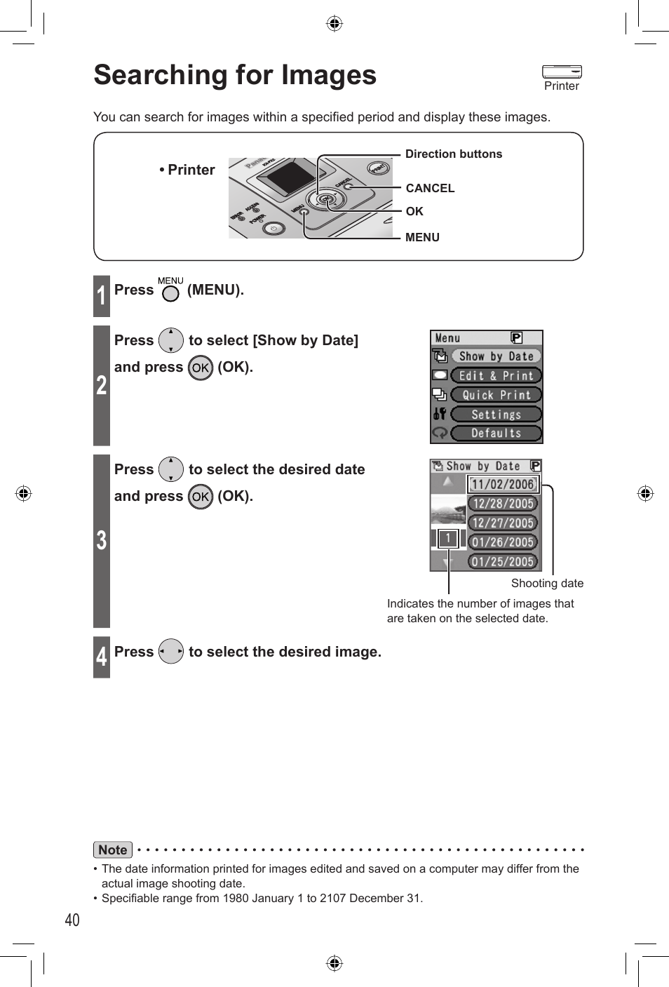 Advanced operations, Searching for images | Panasonic KX-PX2M User Manual | Page 40 / 80