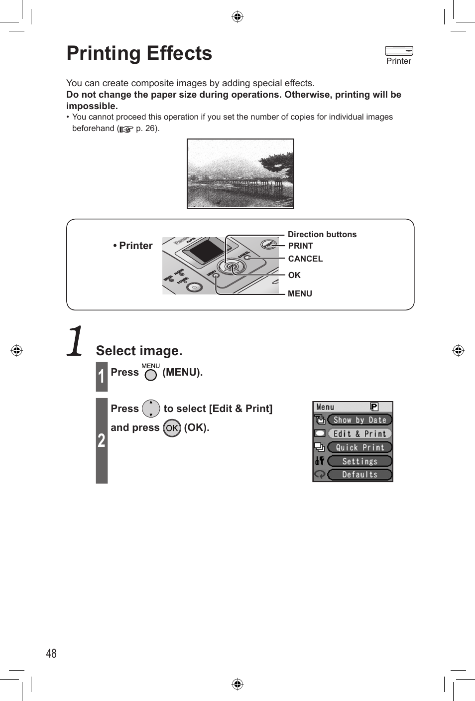 Printing effects, Select image | Panasonic KX-PX2M User Manual | Page 48 / 80