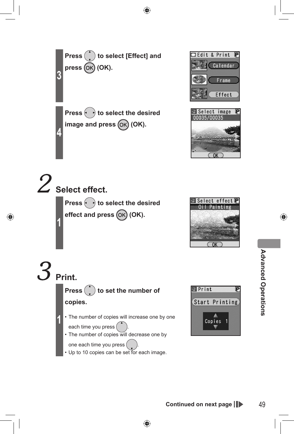 Select effect, Print | Panasonic KX-PX2M User Manual | Page 49 / 80