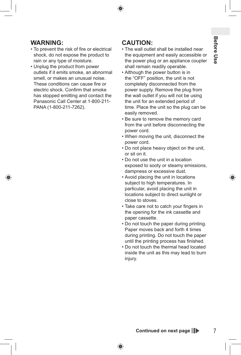 Warning, Caution | Panasonic KX-PX2M User Manual | Page 7 / 80