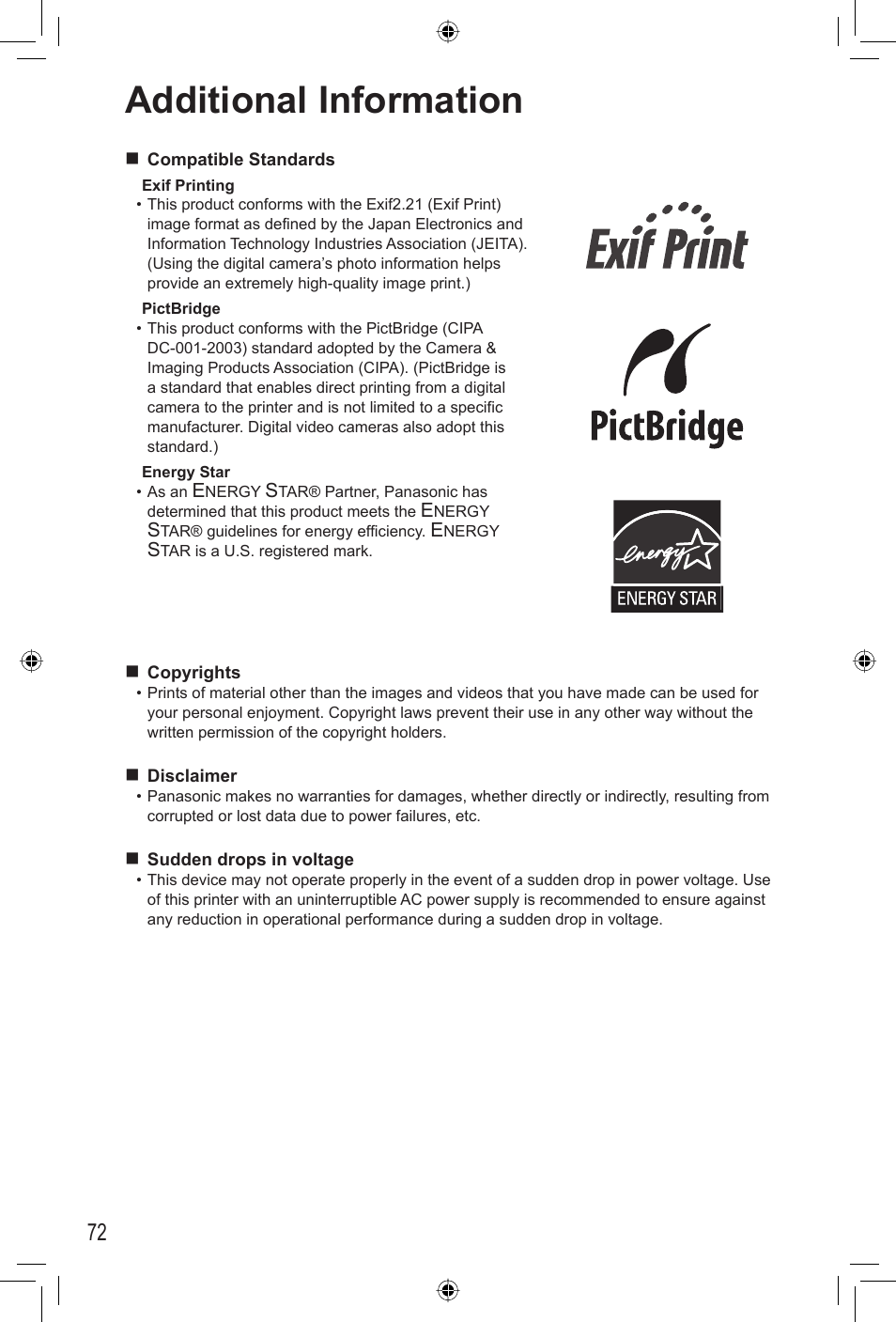 Additional information | Panasonic KX-PX2M User Manual | Page 72 / 80