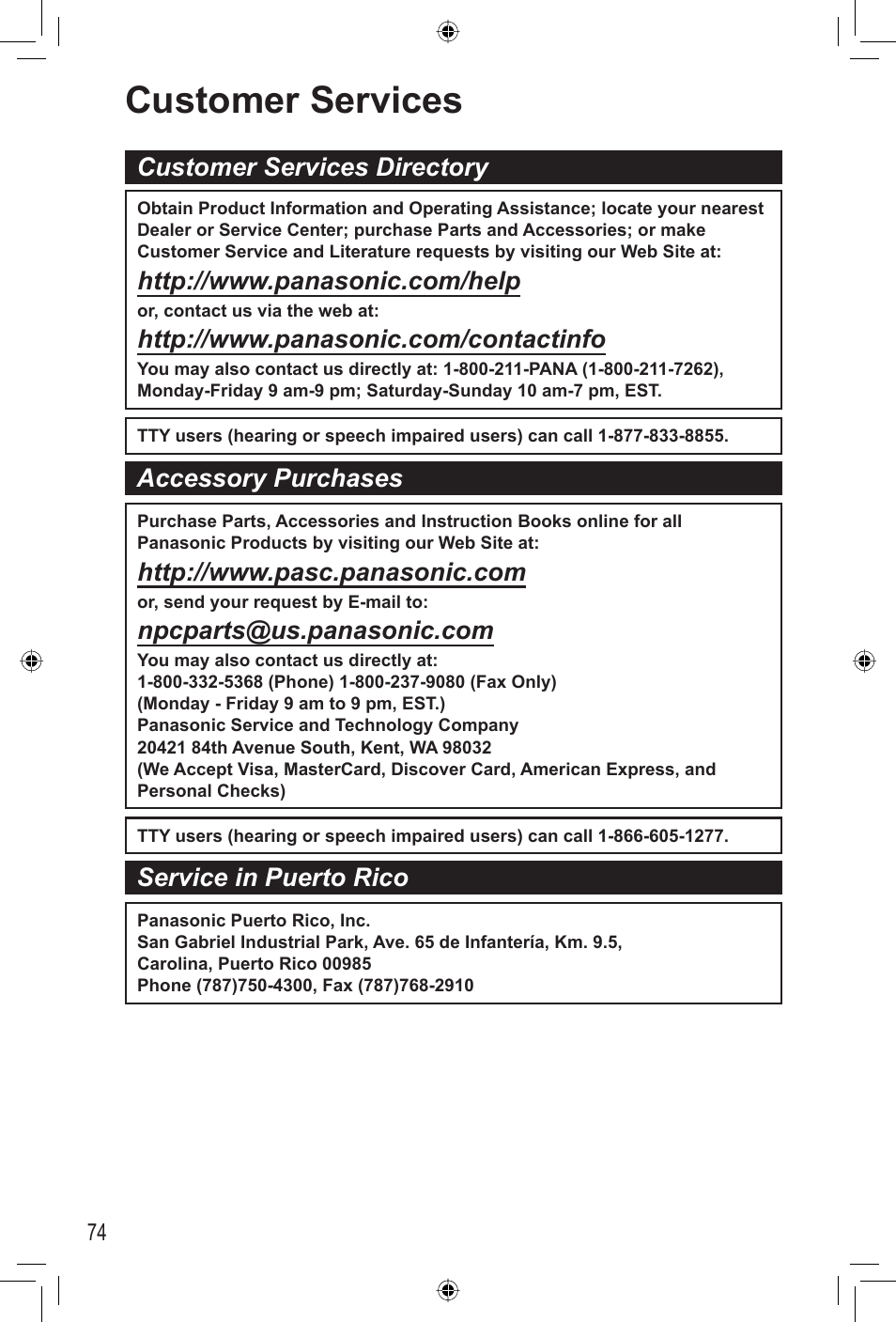 Customer services | Panasonic KX-PX2M User Manual | Page 74 / 80