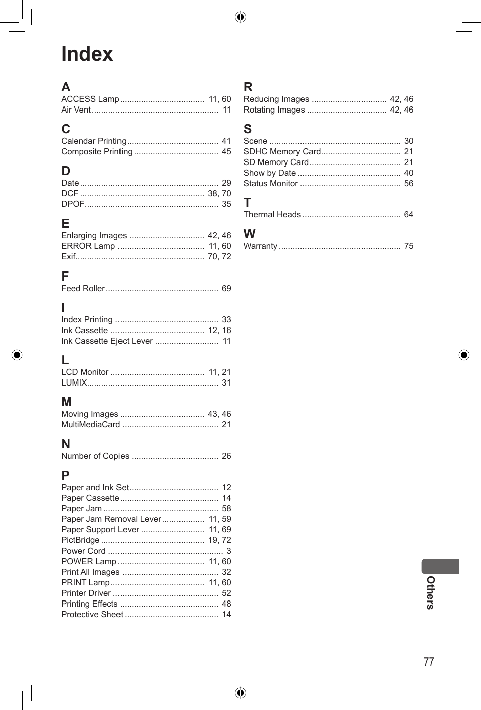 Index | Panasonic KX-PX2M User Manual | Page 77 / 80