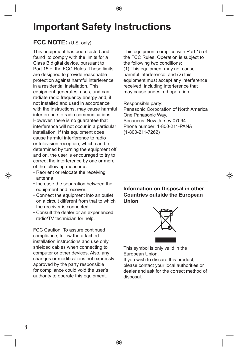 Important safety instructions | Panasonic KX-PX2M User Manual | Page 8 / 80