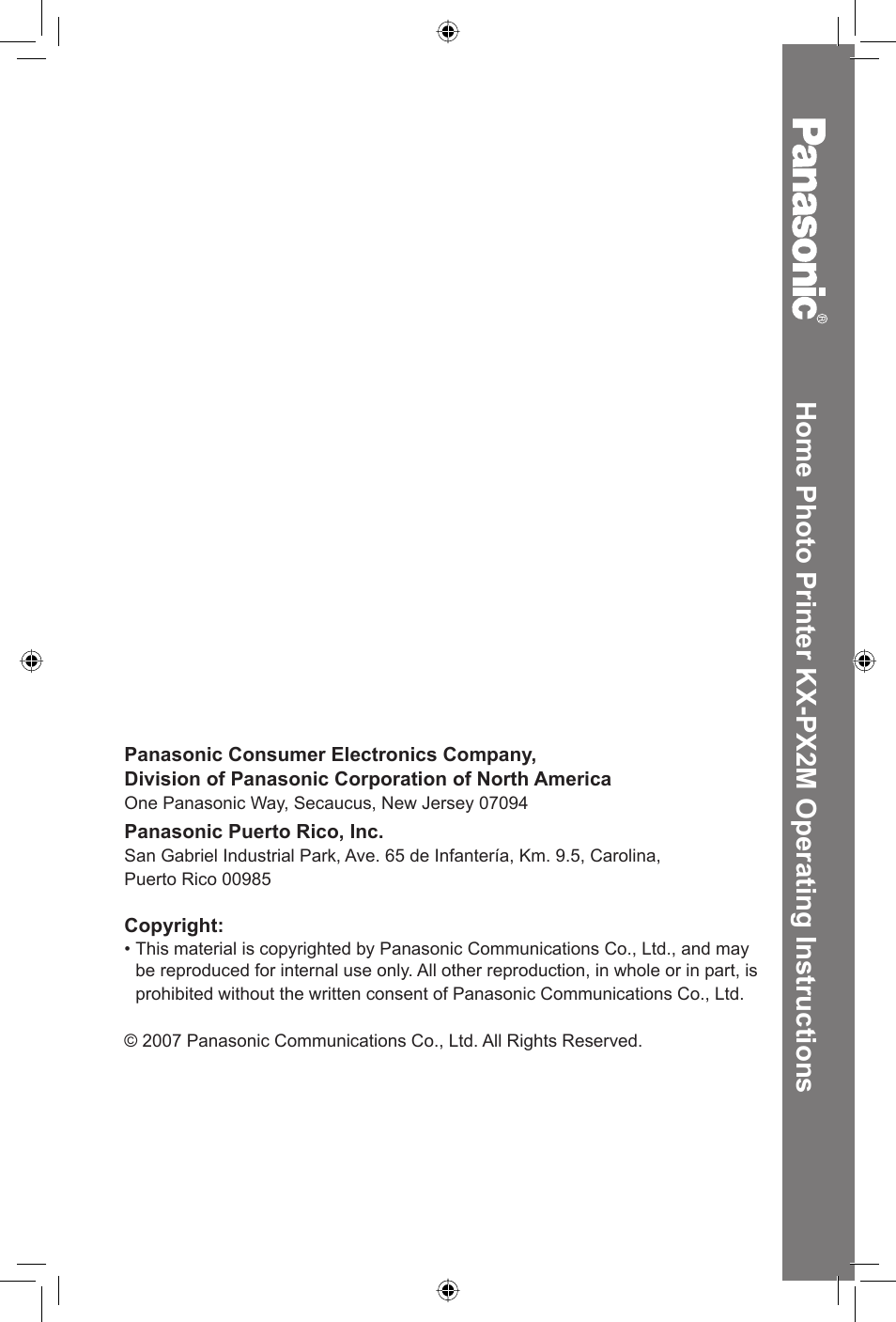 Home photo printer kx-px2m operating instructions | Panasonic KX-PX2M User Manual | Page 80 / 80