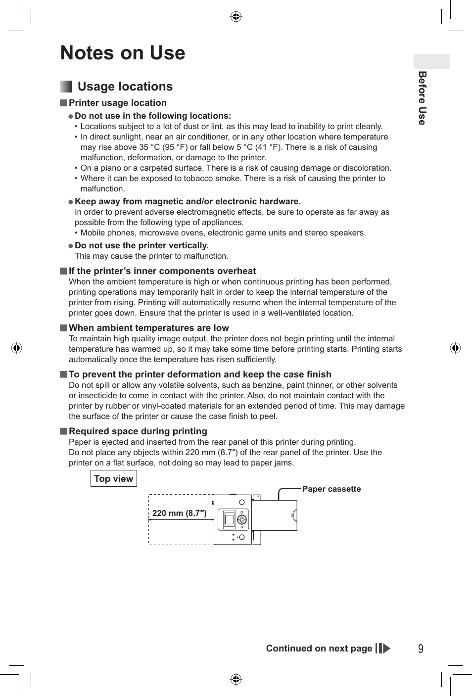 Notes on use, Usage locations | Panasonic KX-PX2M User Manual | Page 9 / 80
