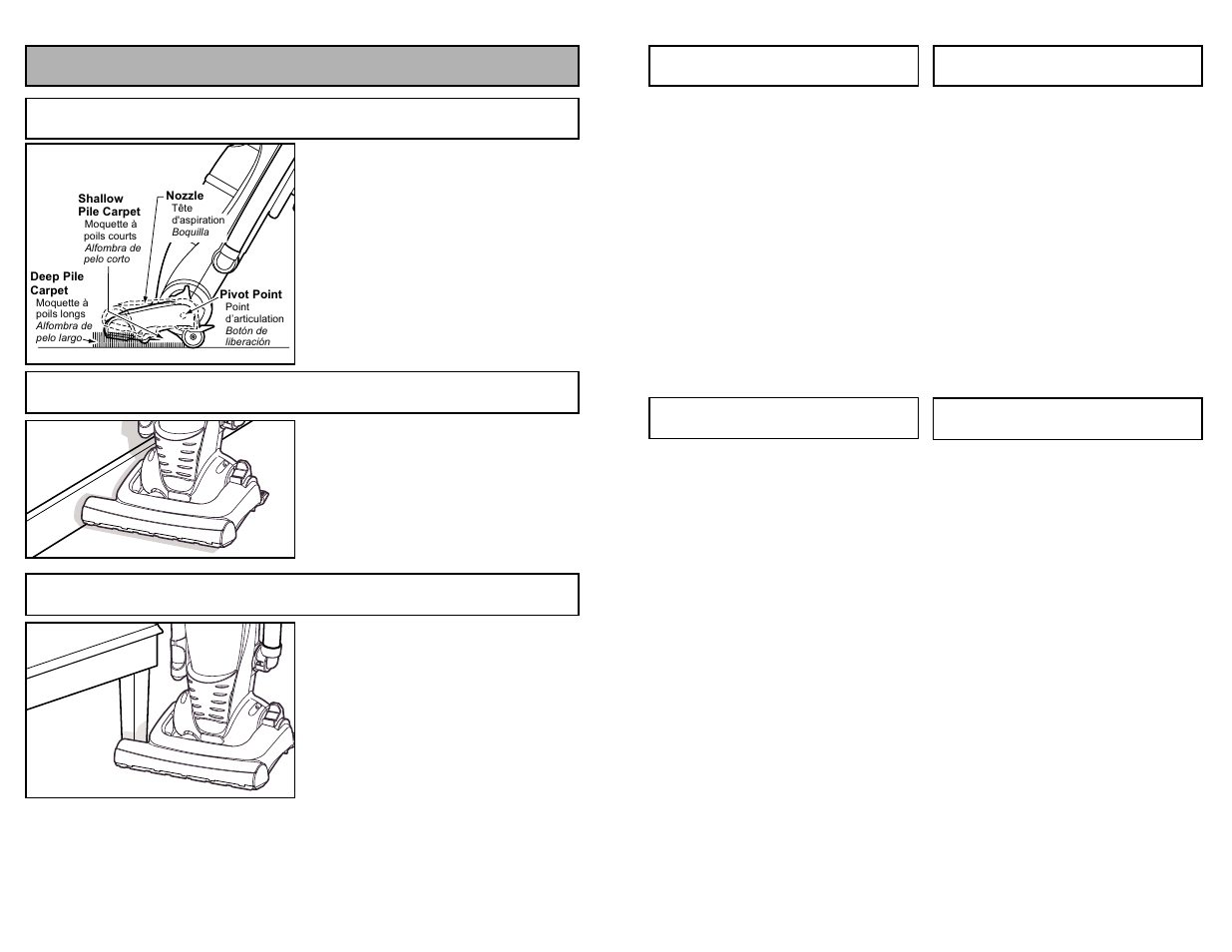 Remplacement du filtre, Remplacement de l'ampoule de la lampe, Reemplazo del filtro | Cambio de la bombilla, Features, Automatic self adjusting nozzle, Edge cleaning, L-shaped nozzle | Panasonic MC-V5485 User Manual | Page 37 / 52