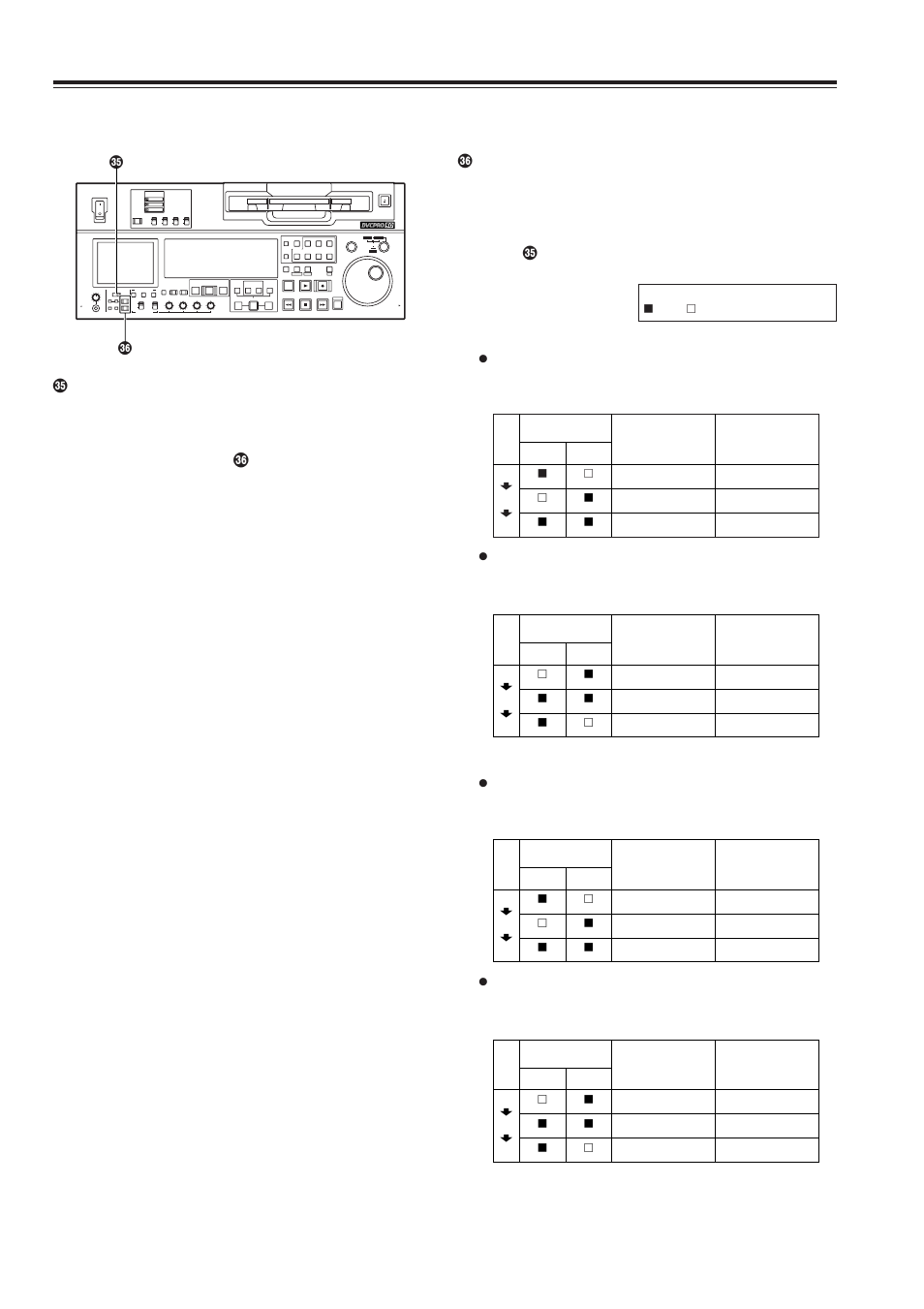 Parts and their functions, Front panel, Continued) | Ch1/3, ch2/4 lamp displays ∫ : on, ∑ : off | Panasonic AJ-SD965 User Manual | Page 12 / 86