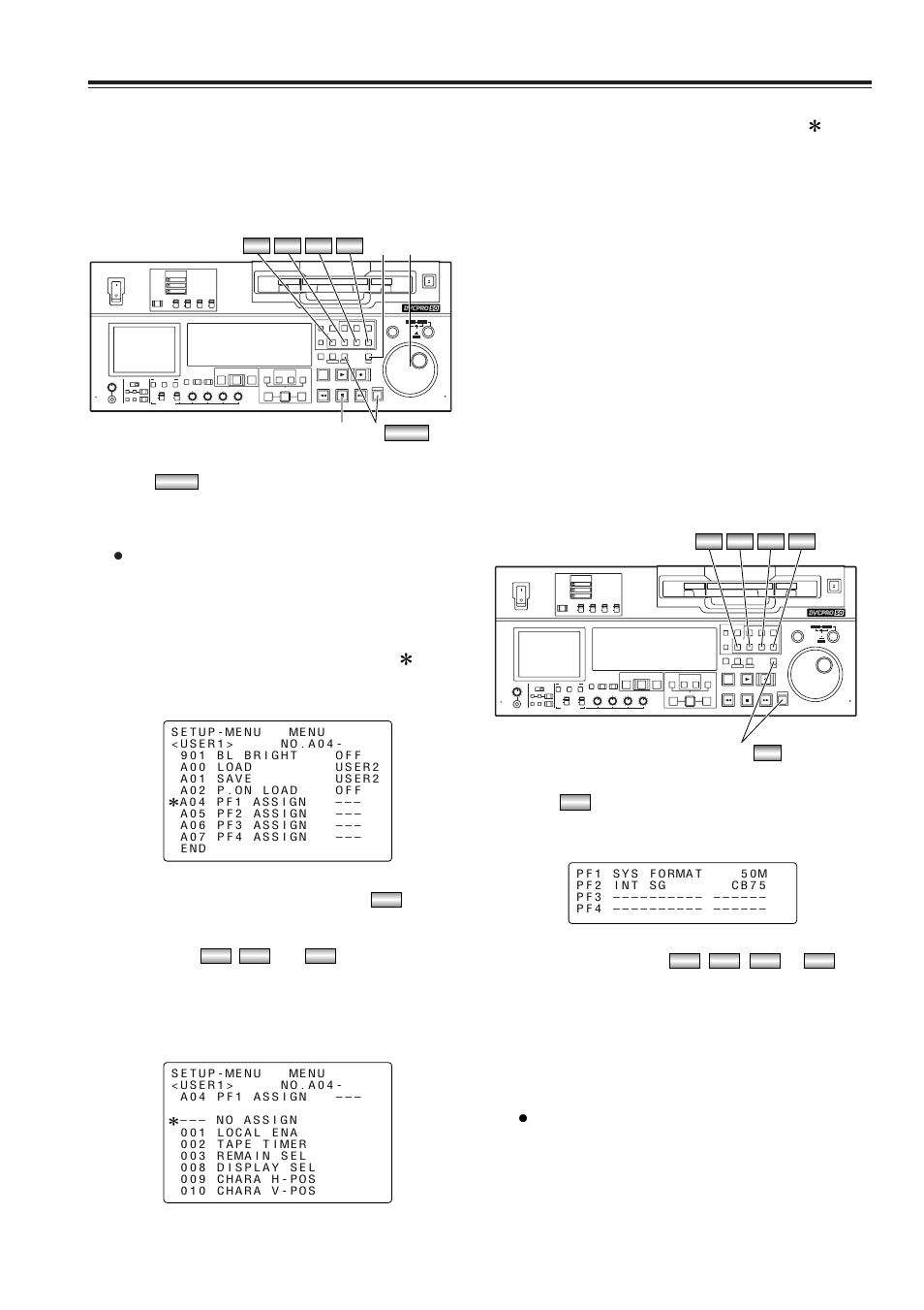 Pf (programmable function) functions, Registering setup items in the pf buttons, Operations using the pf buttons | Menu, Menu pf1 pf2 pf3 pf4, Pf pf1 pf2 pf3 pf4, Pf4 pf3 pf2 pf1 | Panasonic AJ-SD965 User Manual | Page 33 / 86