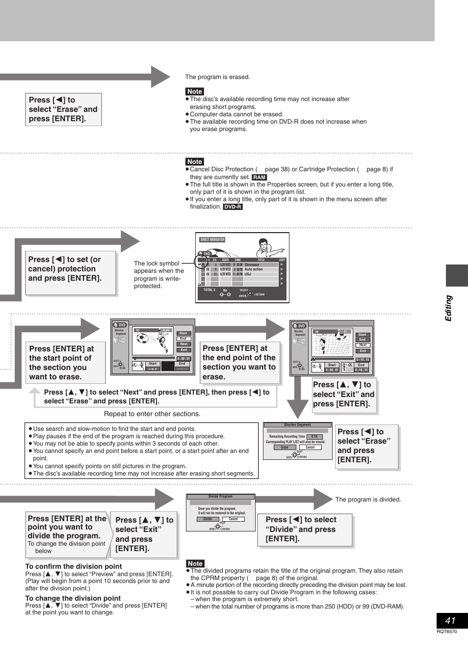 Press [ 2 ] to select “divide” and press [enter, Ed it ing | Panasonic DMR-HS2 User Manual | Page 41 / 76