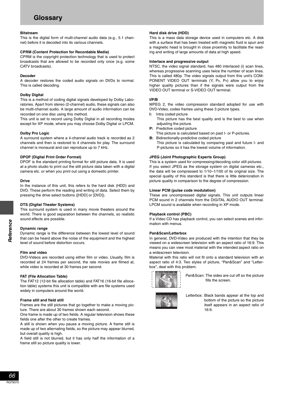 Reference, Glossary | Panasonic DMR-HS2 User Manual | Page 66 / 76