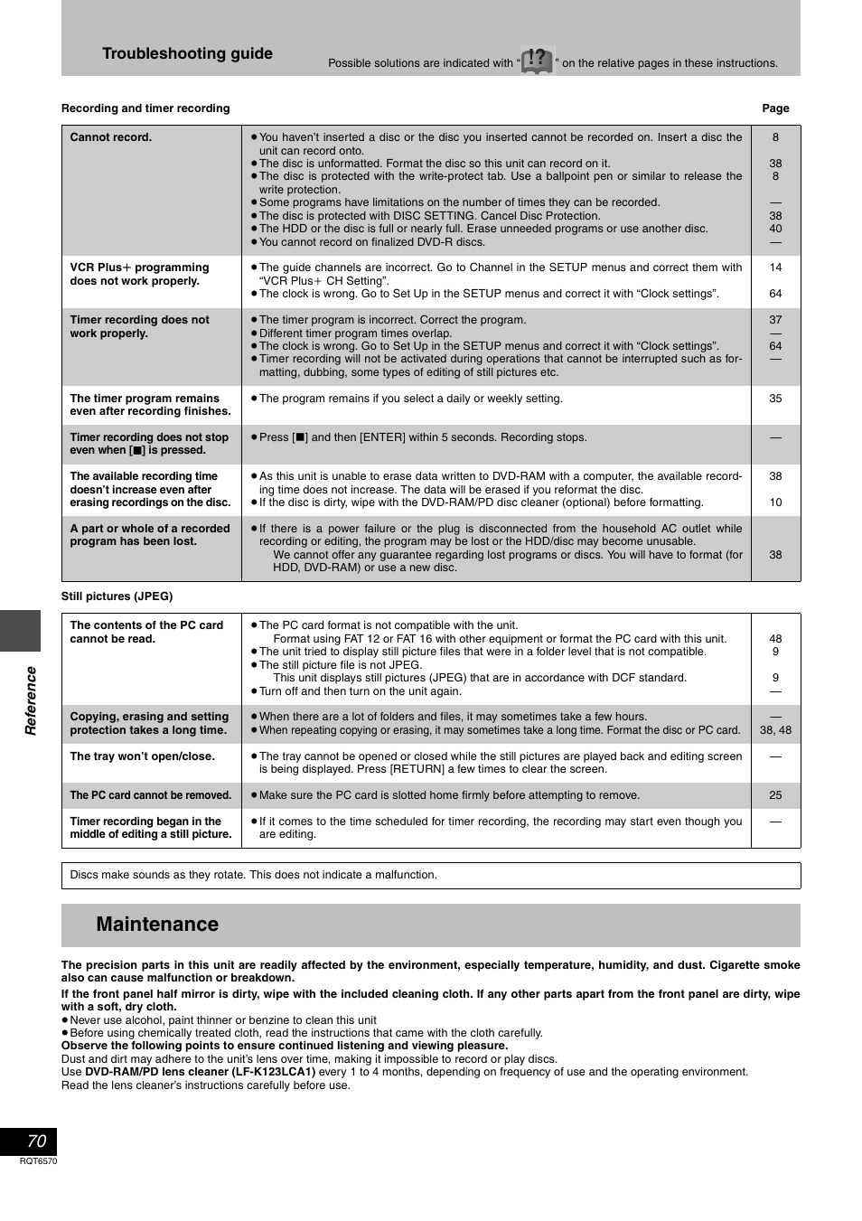 Maintenance, Troubleshooting guide | Panasonic DMR-HS2 User Manual | Page 70 / 76
