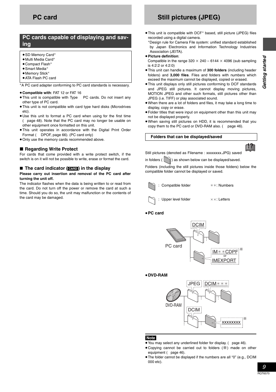 Pc card, Still pictures (jpeg), Pc cards capable of displaying and sav- ing | Panasonic DMR-HS2 User Manual | Page 9 / 76