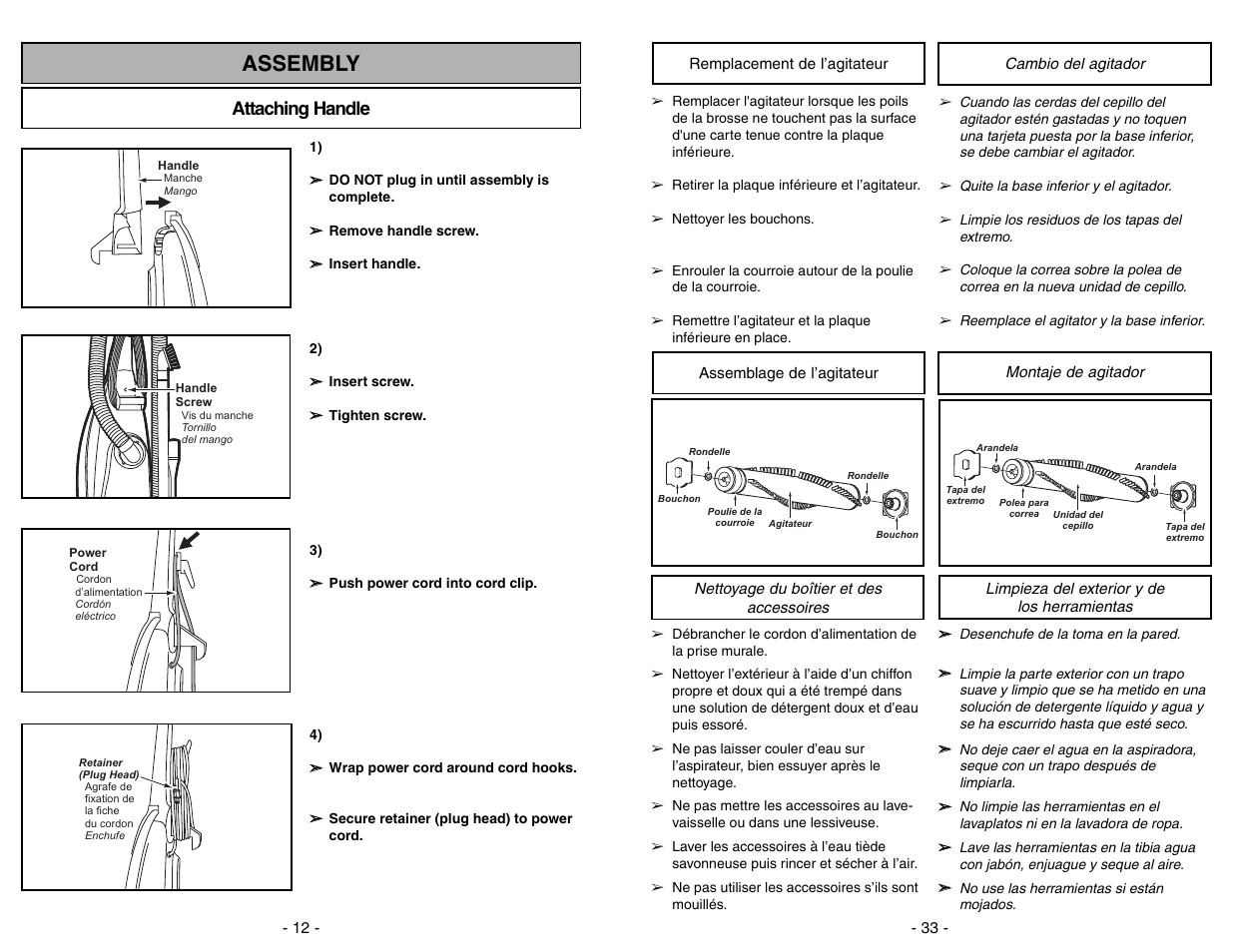 Assembly, Attaching handle | Panasonic MC-V5706 User Manual | Page 12 / 44