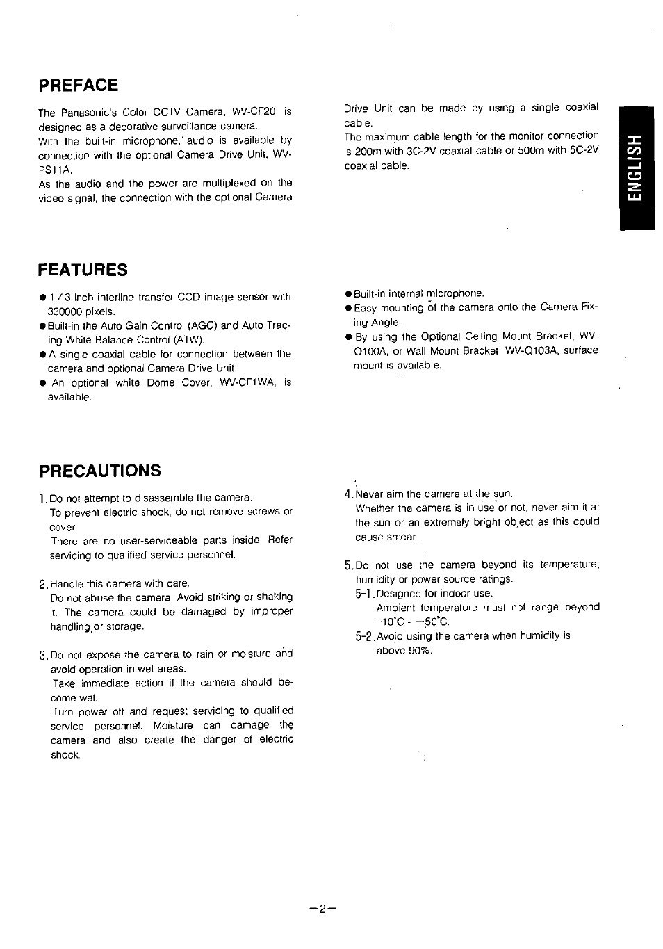 Preface, Features, Precautions | Panasonic WVCF20 User Manual | Page 3 / 12