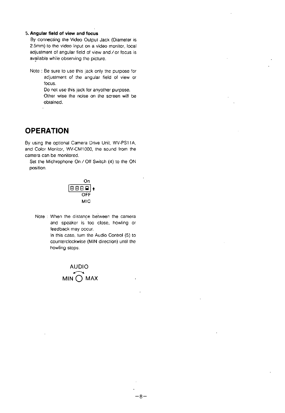 Operation | Panasonic WVCF20 User Manual | Page 9 / 12