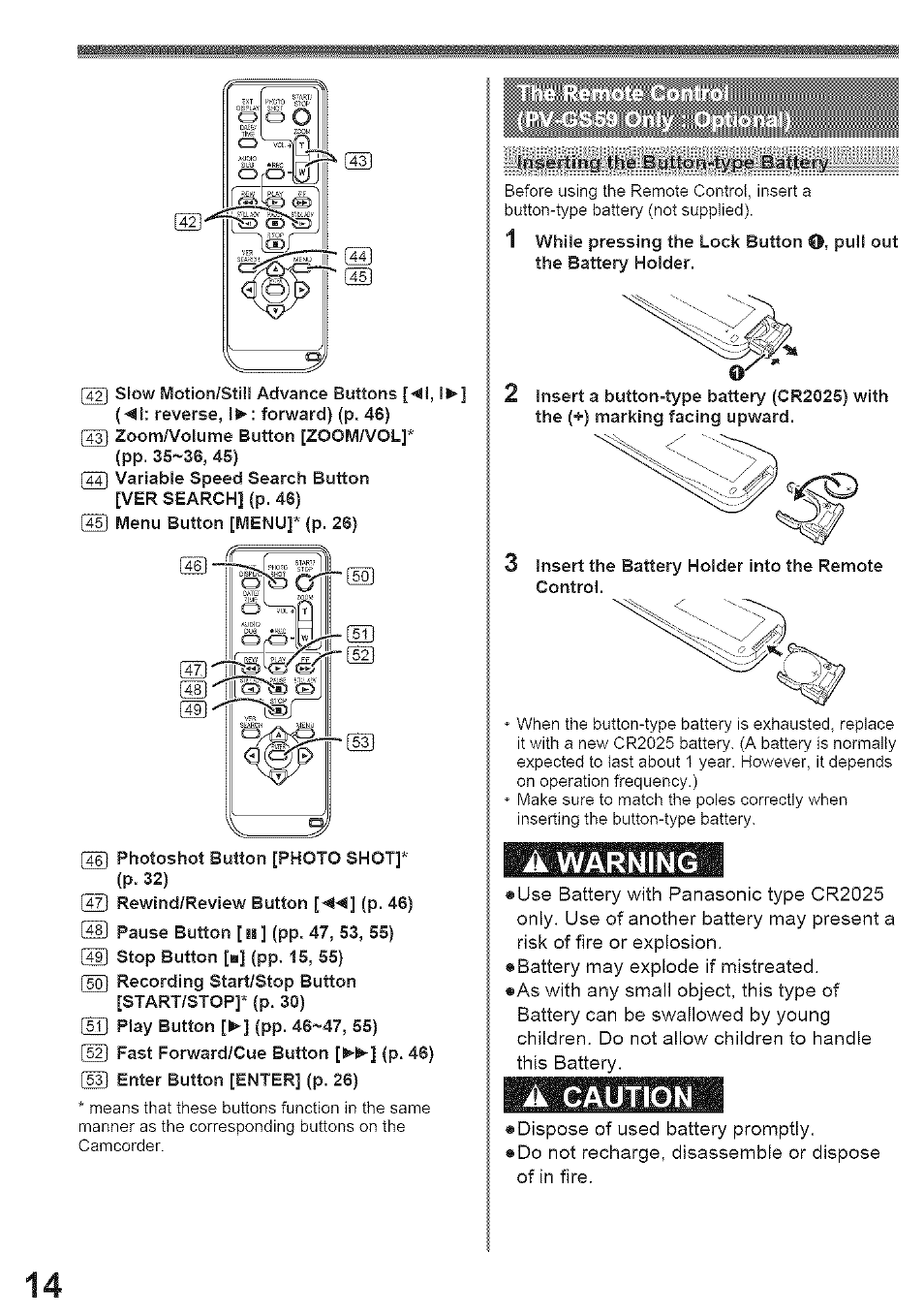 A warning, A caution, I ■¡'.■erit:'! ihe qi trcn r-'pe 3a*“£-rv | Panasonic PV-GS39 User Manual | Page 14 / 92