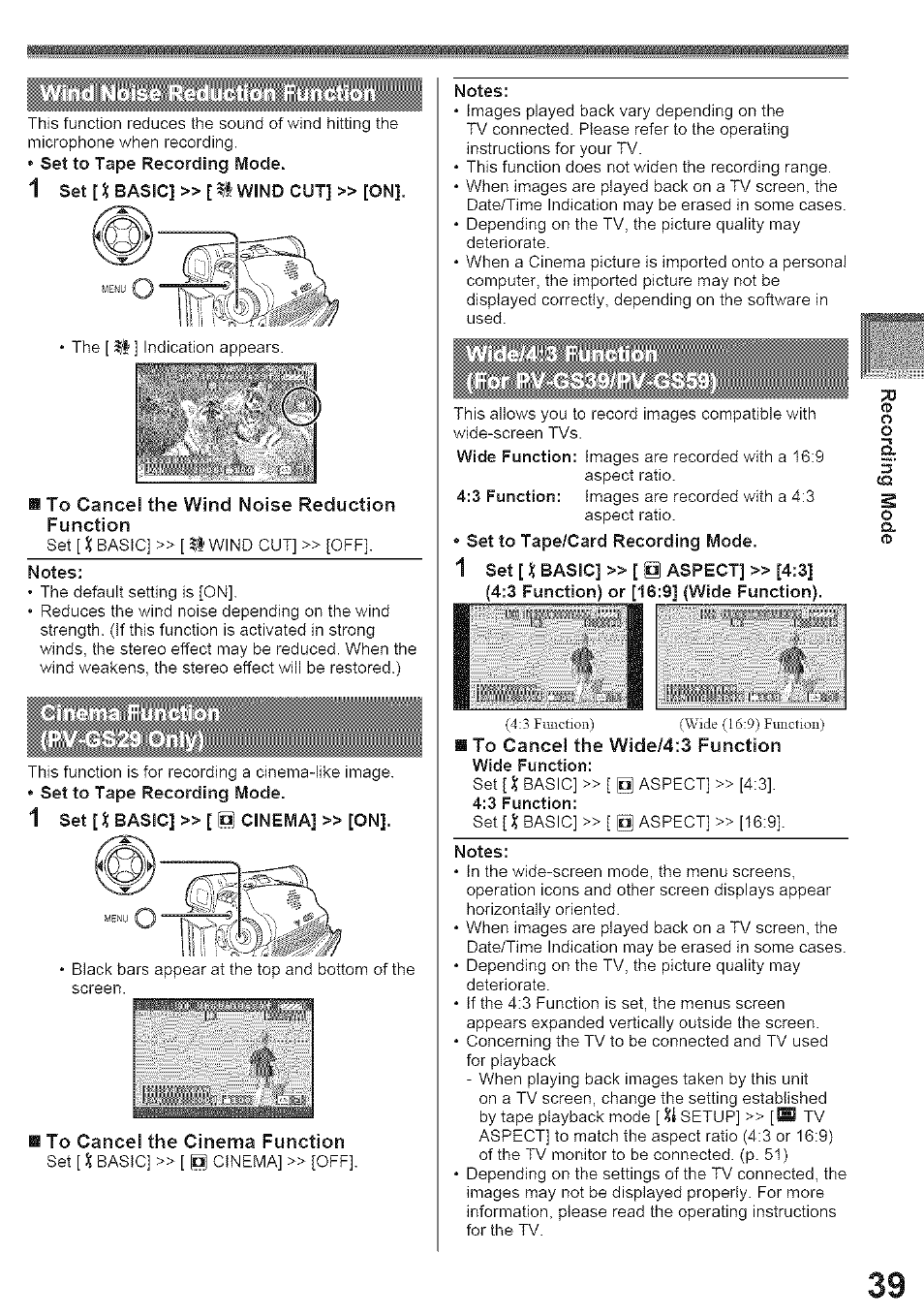 I - b i>. ii (wide (16:9) fmiciioii) | Panasonic PV-GS39 User Manual | Page 39 / 92