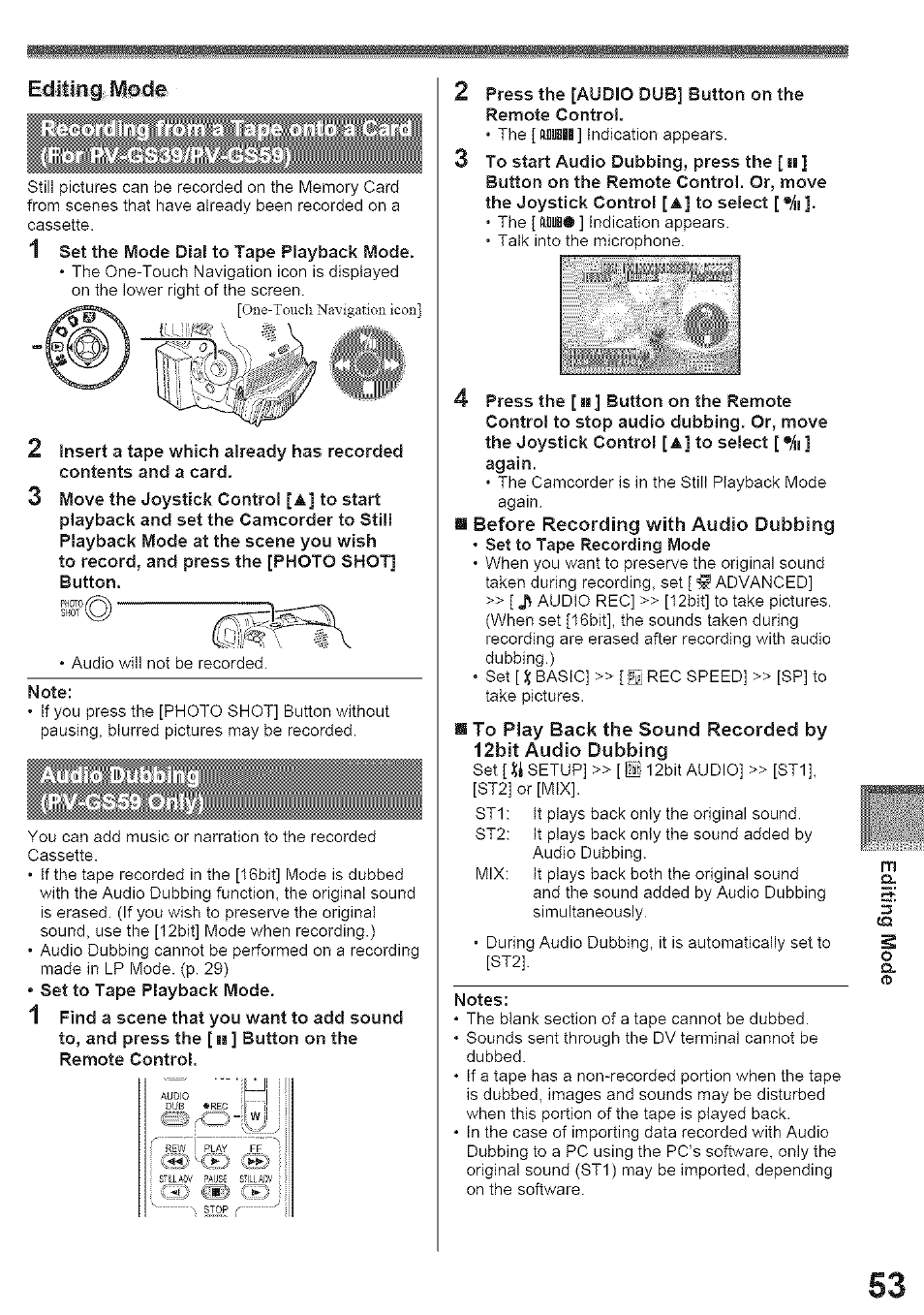 Oiie-toiicli navigation icon, Editing iviode | Panasonic PV-GS39 User Manual | Page 53 / 92