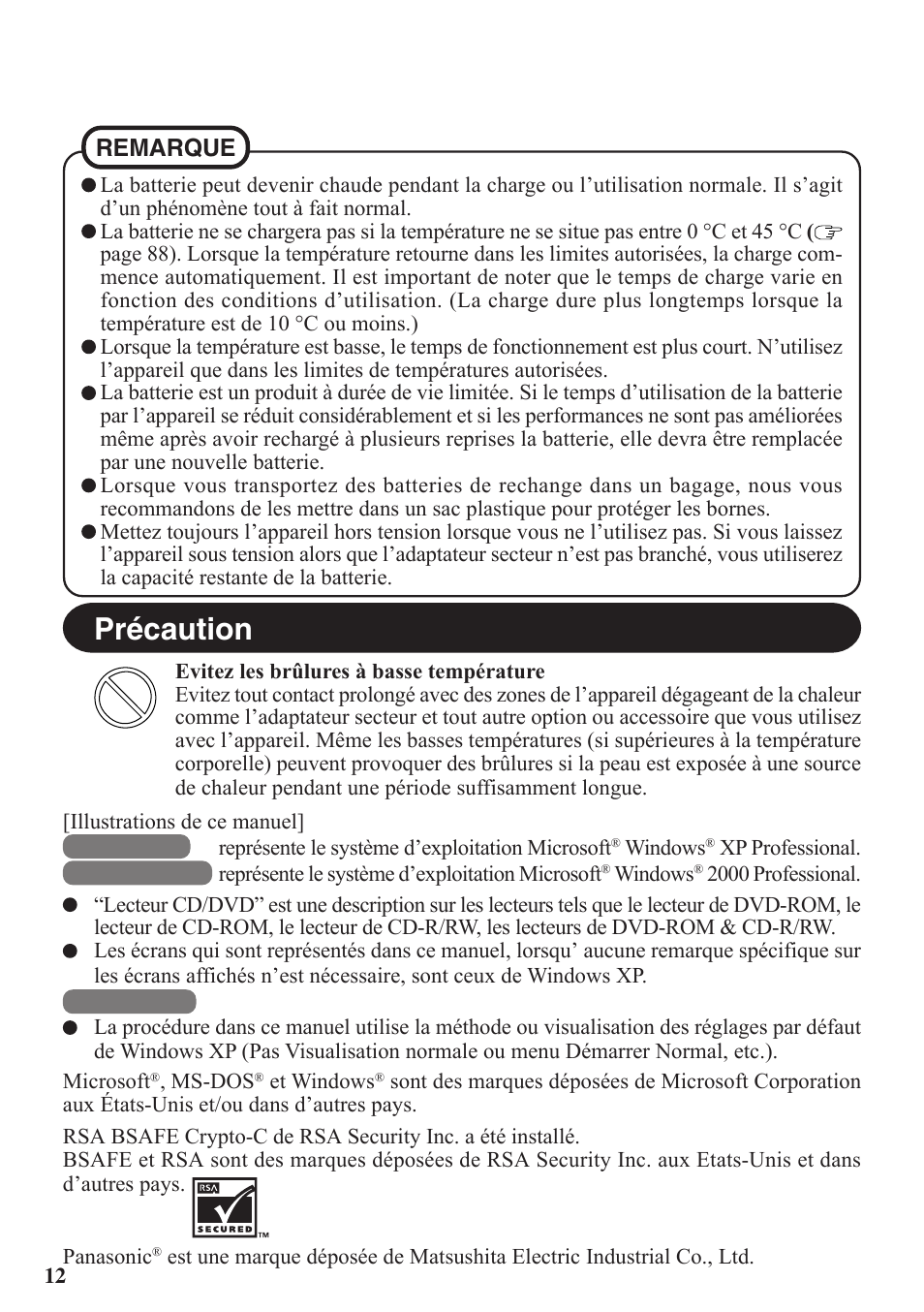 Précaution | Panasonic CF-VDW07BH User Manual | Page 12 / 104