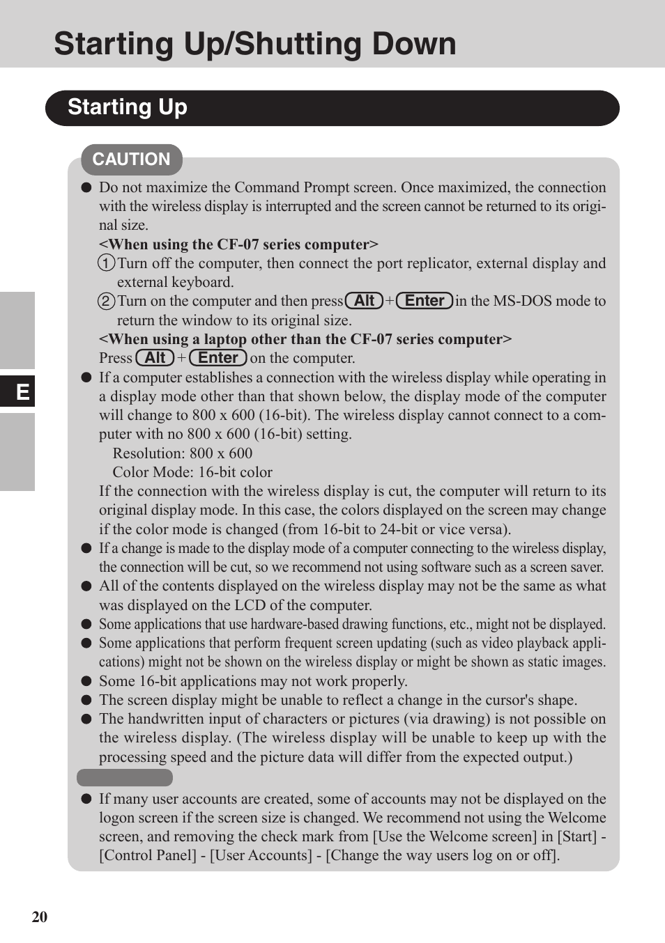 Starting up / shutting down, Starting up/shutting down, Starting up | Panasonic CF-VDW07BH User Manual | Page 20 / 104