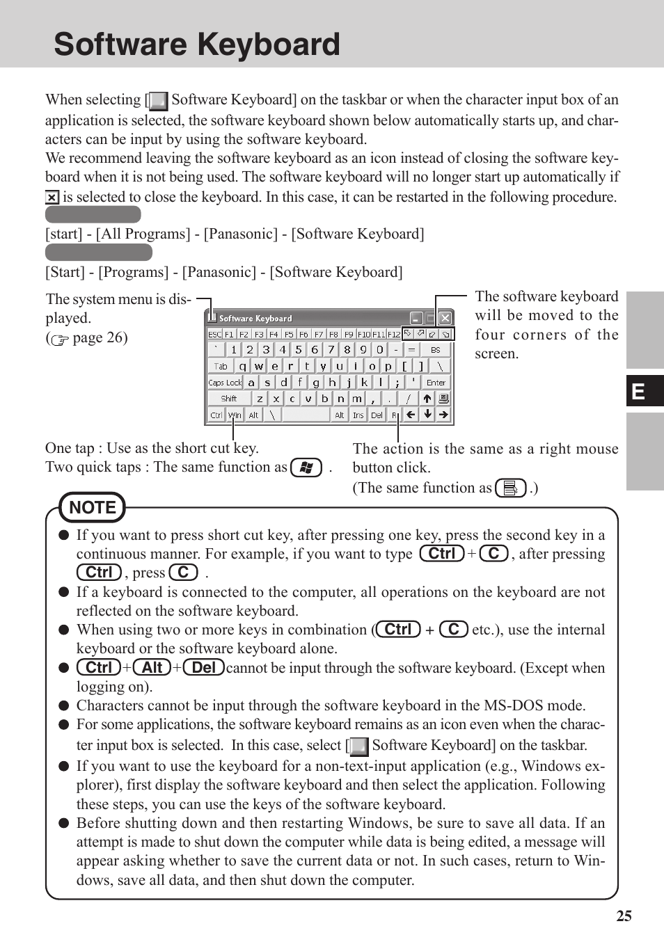 Software keyboard | Panasonic CF-VDW07BH User Manual | Page 25 / 104