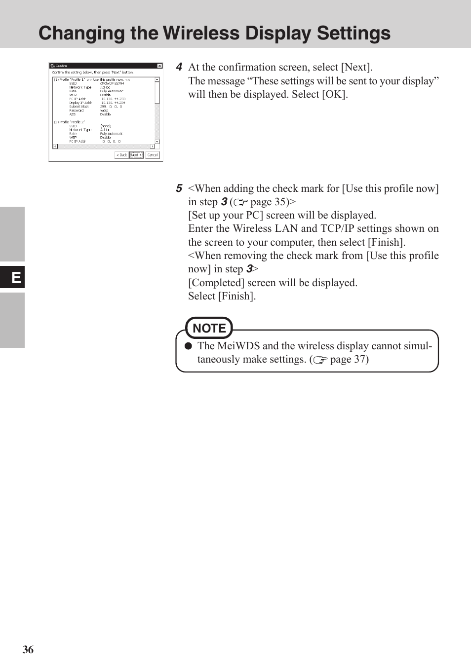 Changing the wireless display settings | Panasonic CF-VDW07BH User Manual | Page 36 / 104