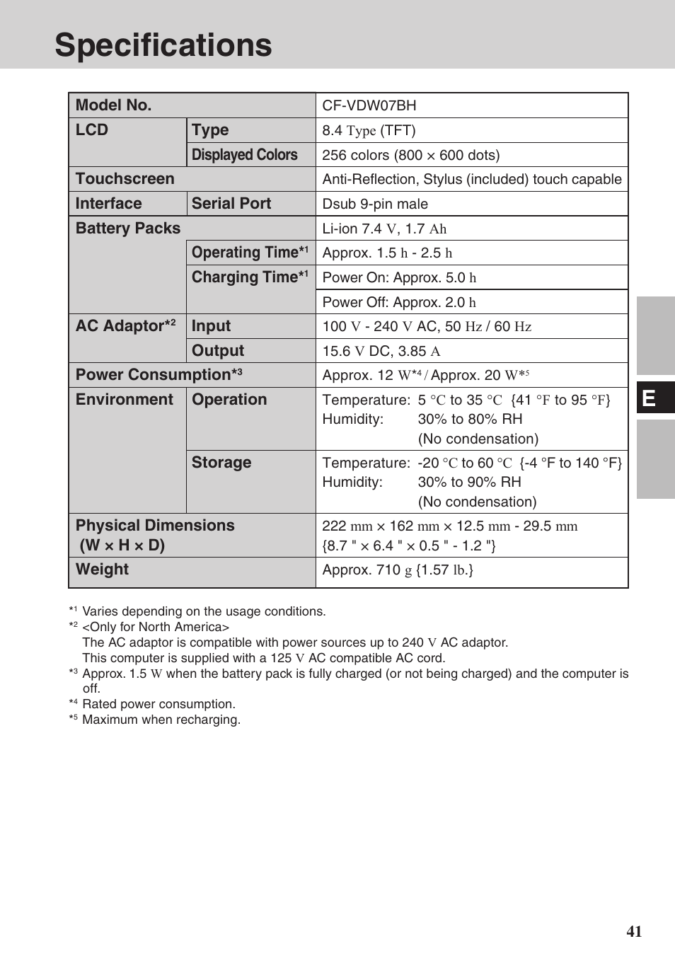 Specifications | Panasonic CF-VDW07BH User Manual | Page 41 / 104