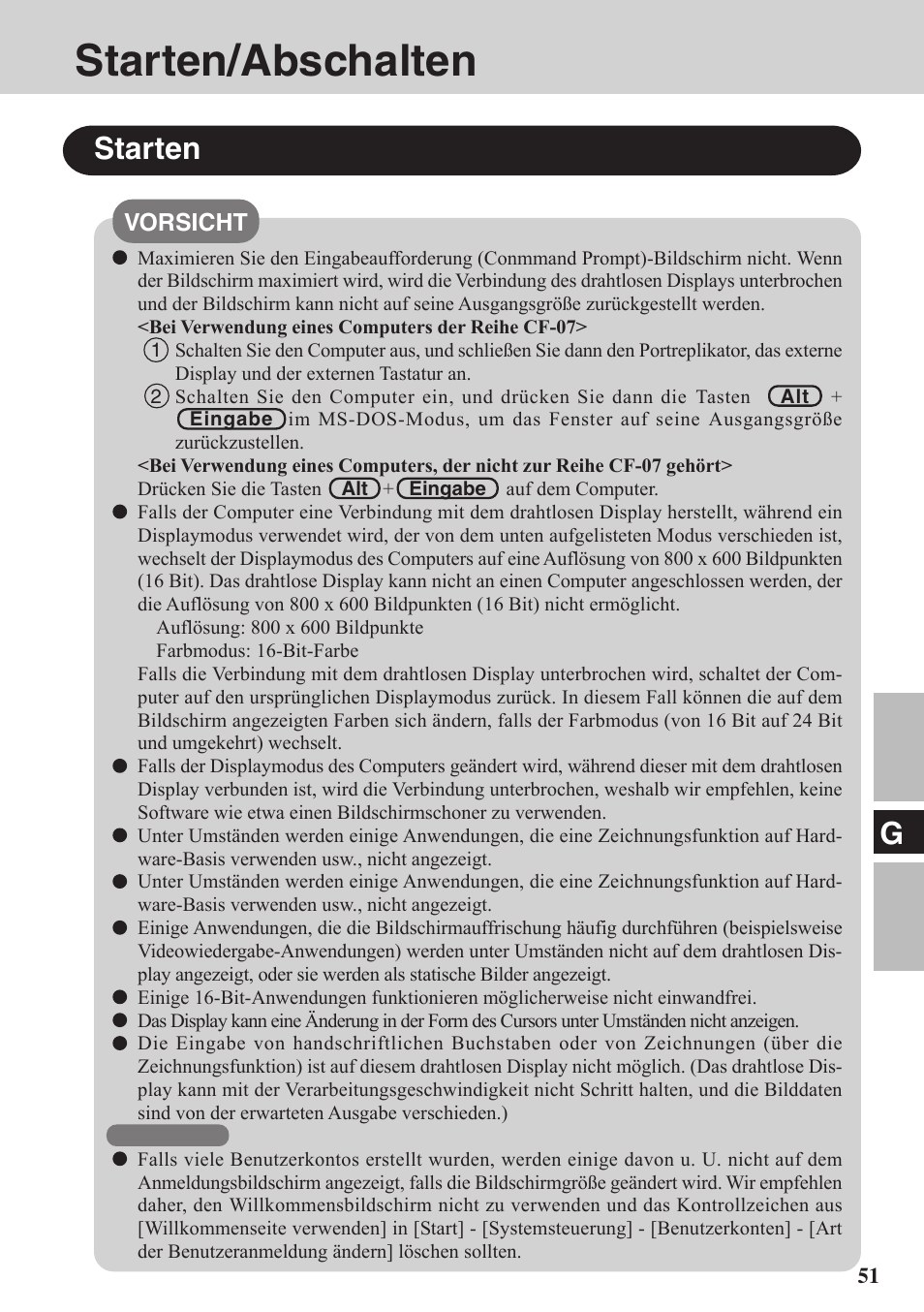 Starten / abschalten, Starten/abschalten, Starten | Panasonic CF-VDW07BH User Manual | Page 51 / 104