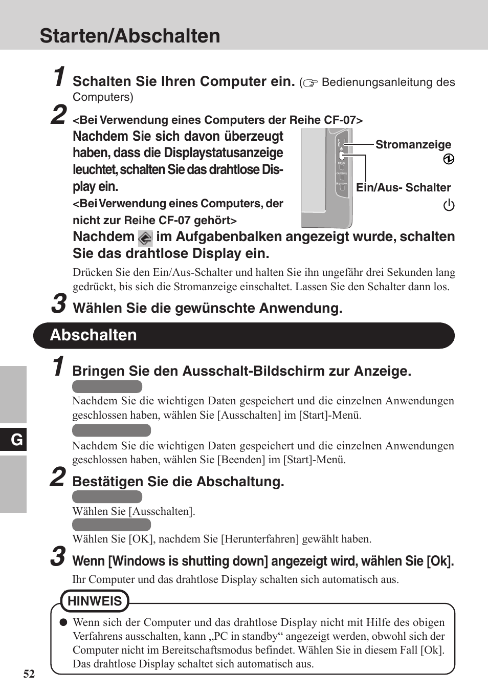 Starten/abschalten | Panasonic CF-VDW07BH User Manual | Page 52 / 104