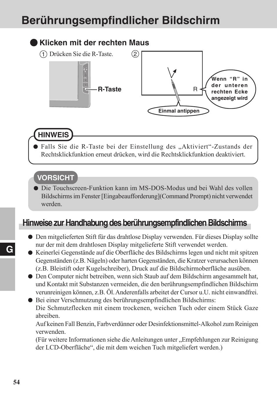 Berührungsempfindlicher bildschirm | Panasonic CF-VDW07BH User Manual | Page 54 / 104