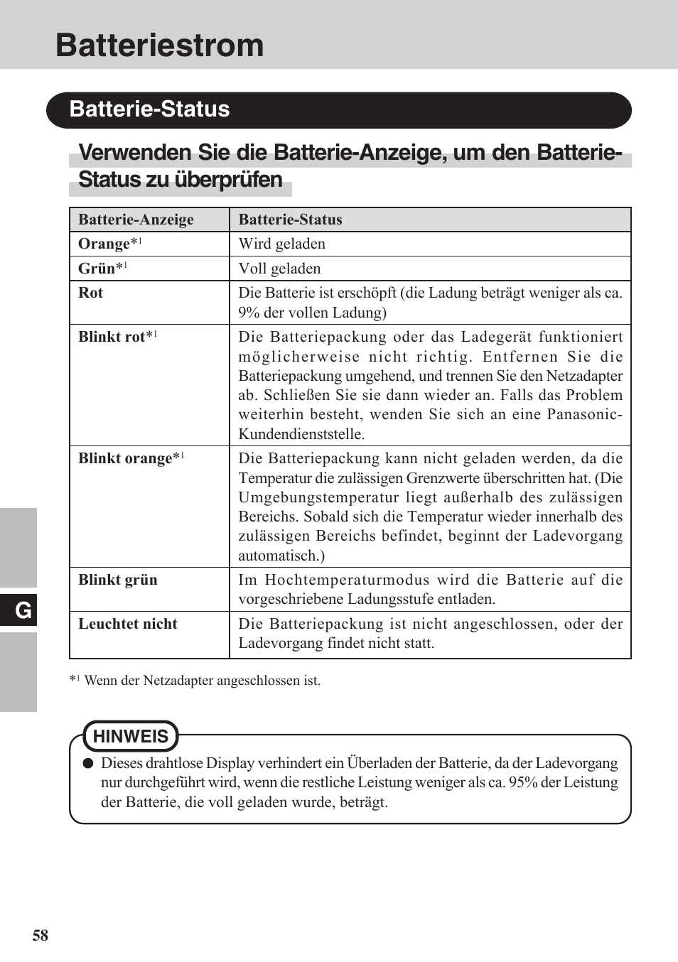 Batteriestrom, Batterie-status | Panasonic CF-VDW07BH User Manual | Page 58 / 104