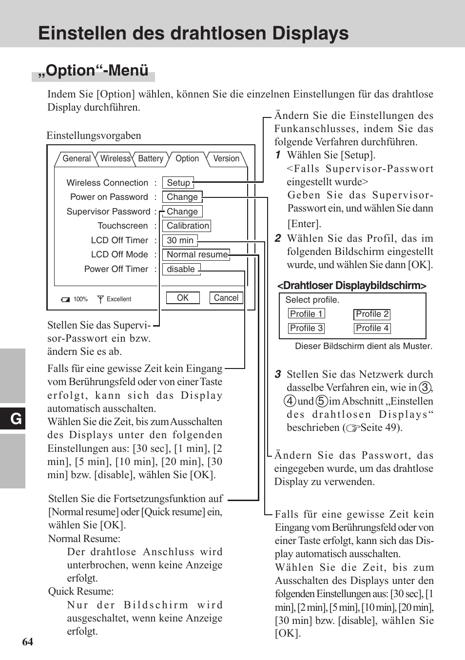 Einstellen des drahtlosen displays, Option“-menü | Panasonic CF-VDW07BH User Manual | Page 64 / 104