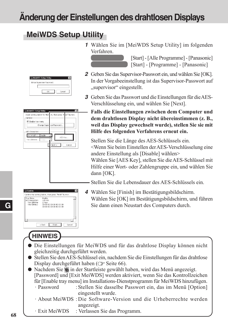 Änderung der einstellungen des drahtlosen displays, Meiwds setup utility | Panasonic CF-VDW07BH User Manual | Page 68 / 104