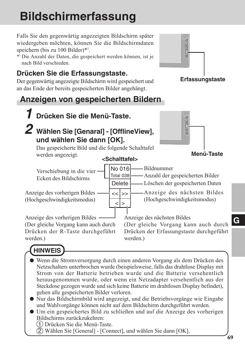 Bildschirmerfassung, Anzeigen von gespeicherten bildern | Panasonic CF-VDW07BH User Manual | Page 69 / 104