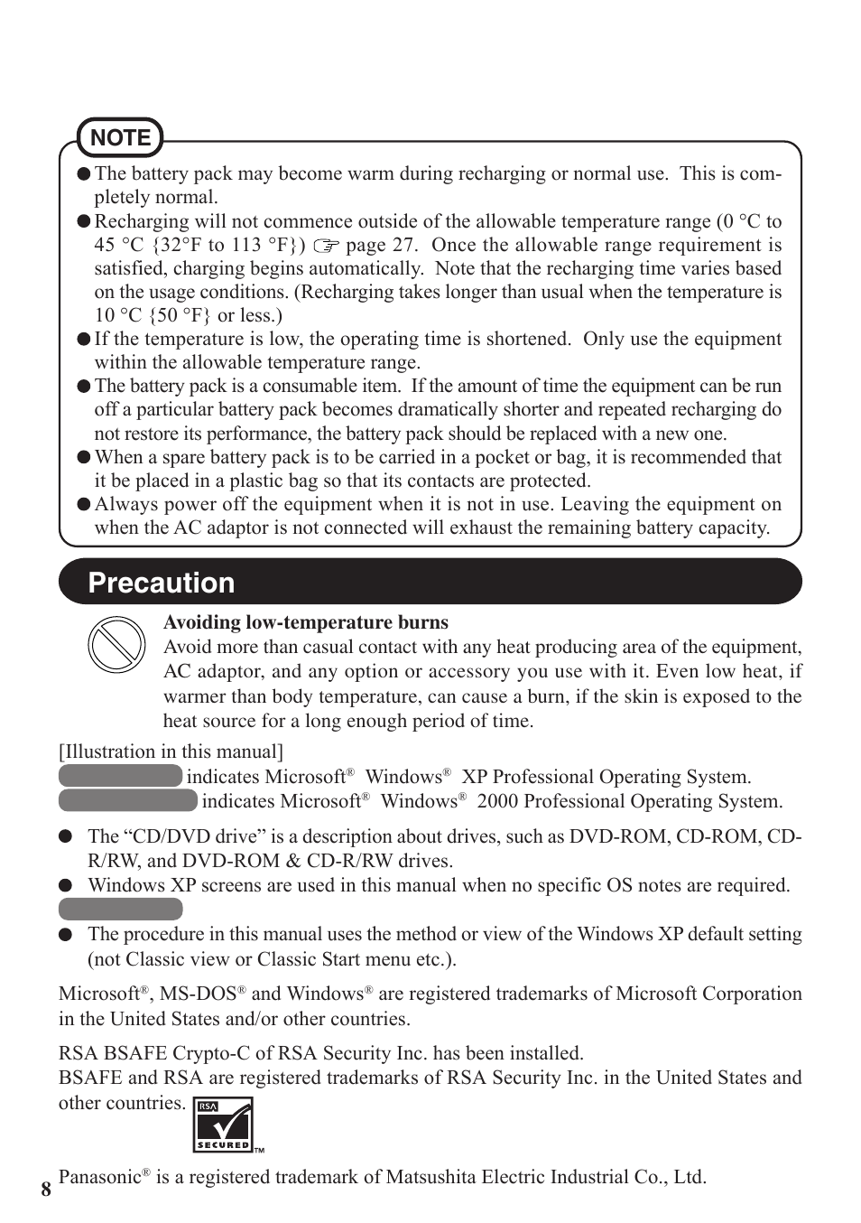 Precaution | Panasonic CF-VDW07BH User Manual | Page 8 / 104