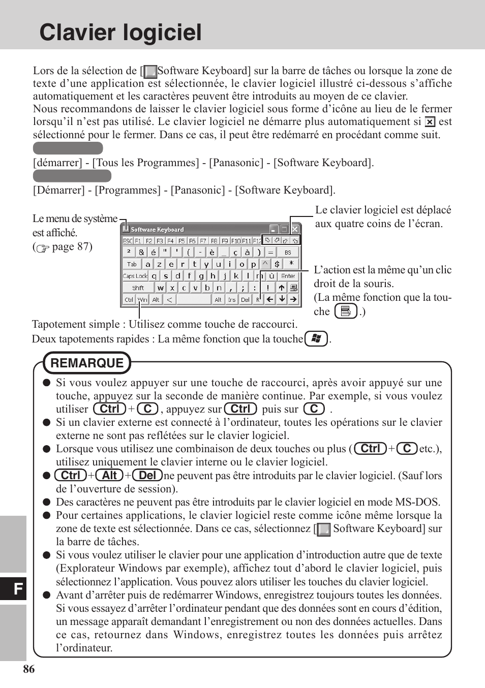 Clavier logiciel | Panasonic CF-VDW07BH User Manual | Page 86 / 104