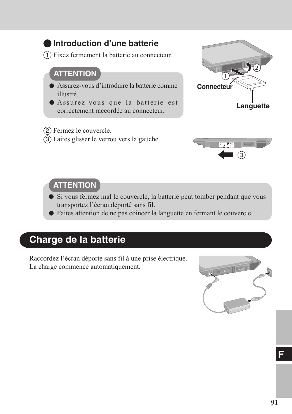 Charge de la batterie, Introduction d’une batterie | Panasonic CF-VDW07BH User Manual | Page 91 / 104