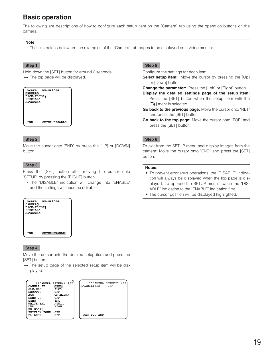 Basic operation | Panasonic WV-NP1004 User Manual | Page 19 / 28