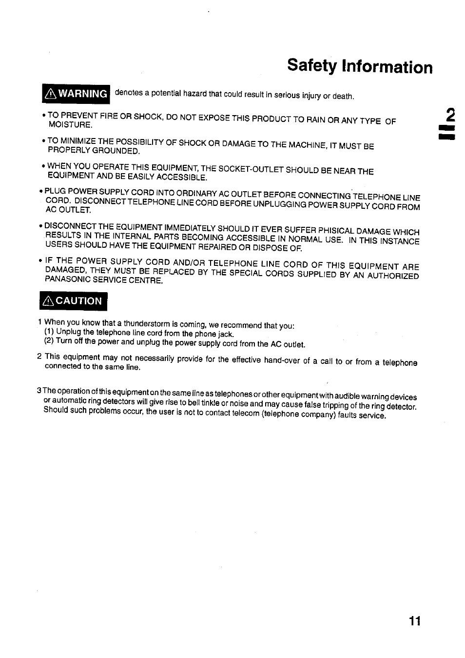Caution, Safety information | Panasonic PANAFAX UF-321 User Manual | Page 13 / 110