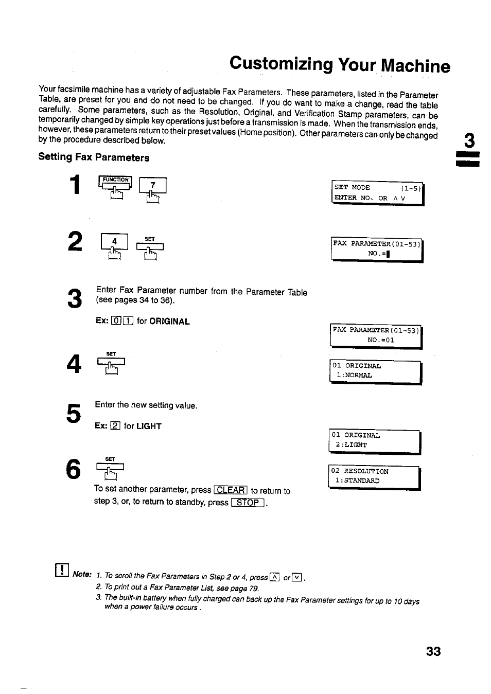 Setting fax parameters, Customizing your machine | Panasonic PANAFAX UF-321 User Manual | Page 35 / 110