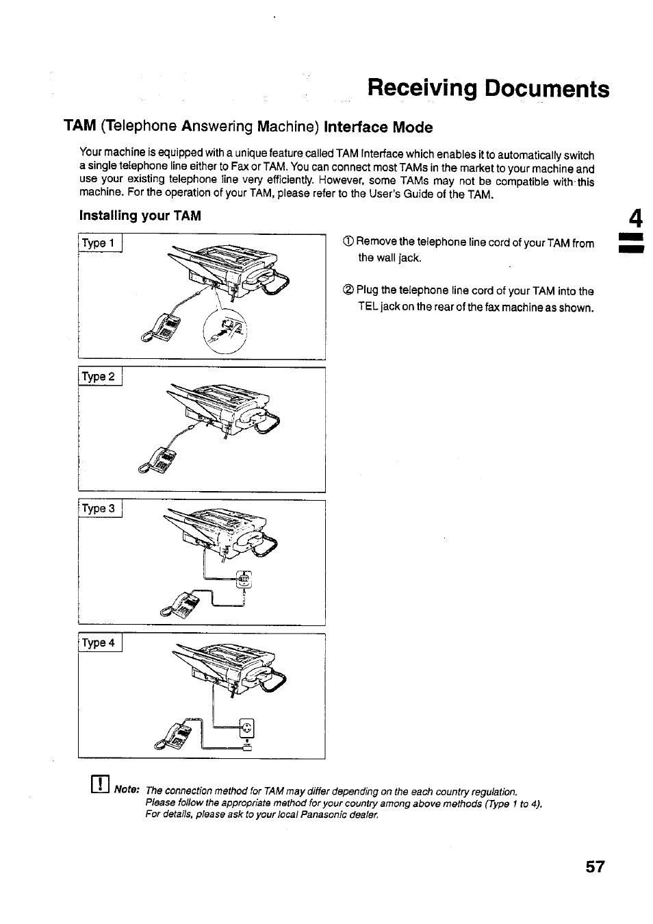 Installing your tam, Receiving documents, Interface mode | Panasonic PANAFAX UF-321 User Manual | Page 59 / 110