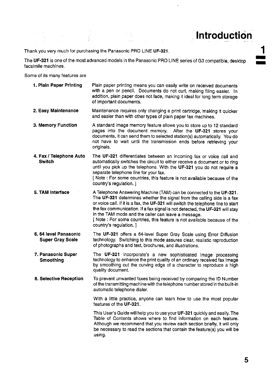 Introduction | Panasonic PANAFAX UF-321 User Manual | Page 7 / 110