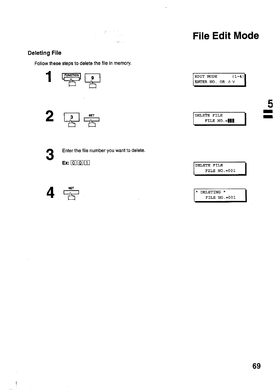 Deleting file, File edit mode | Panasonic PANAFAX UF-321 User Manual | Page 71 / 110