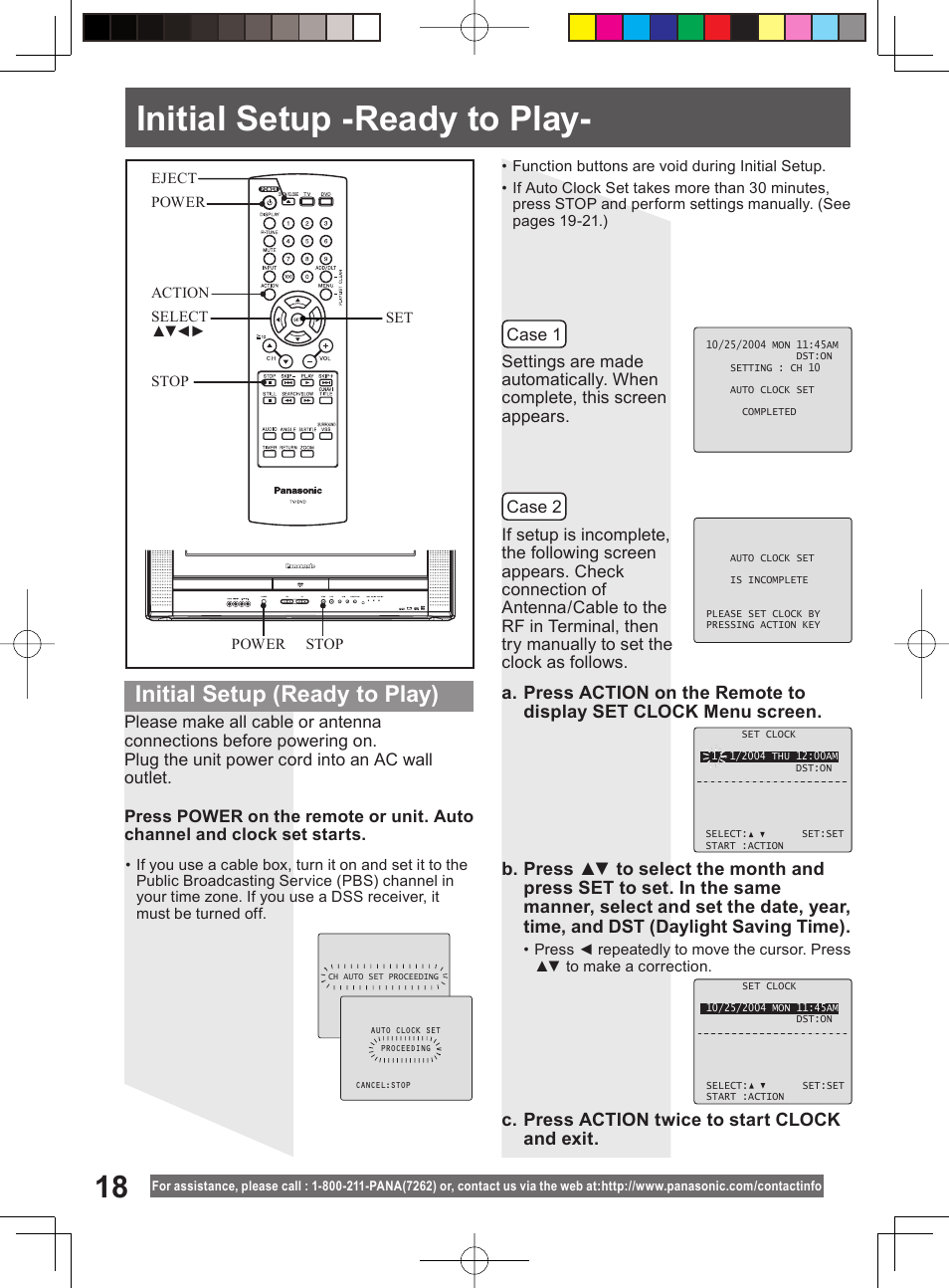 Tv operation, Initial setup - ready to play, Initial setup -ready to play | Initial setup (ready to play) | Panasonic PV 20DF64 User Manual | Page 18 / 76